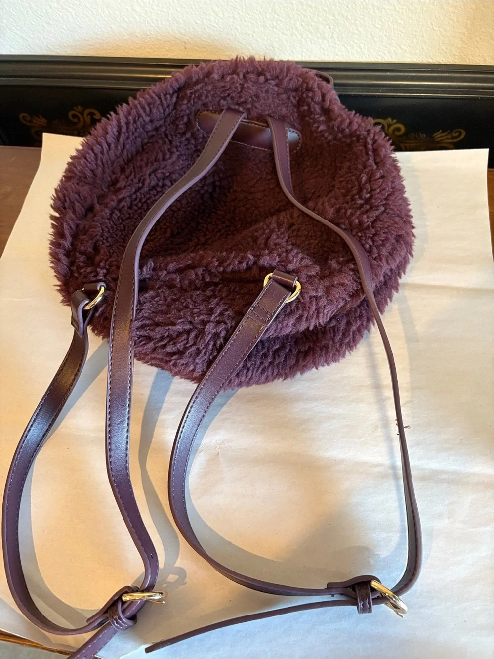 Express Shearling Backpack  with gold hardware